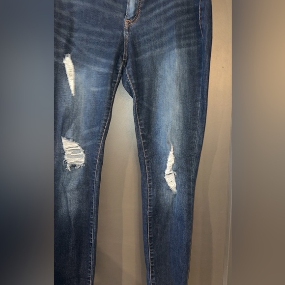 Refuge Dark Blue Distressed Skinny Jeans - Picture 2 of 5